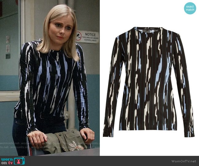 Proenza Schouler Ikat stripe-print long-sleeved cotton T-shirt  worn by Liv Moore (Rose McIver) on iZombie