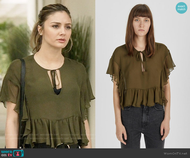 Rachel Comey Floater Ruffle Silk Top worn by Megan Morrison (Christine Evangelista) on The Arrangement