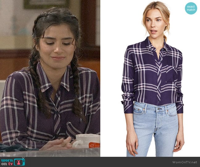 Rails Hunter Shirt in Navy Petal Pink worn by Sofia (Diane Guerrero) on Superior Donuts