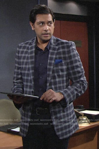 Ravi’s blue checked blazer on The Young and the Restless