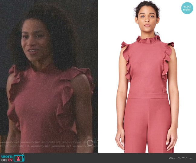 Stretch Suiting Ruffle Top by Rebecca Taylor worn by Maggie Pierce (Kelly McCreary) on Greys Anatomy