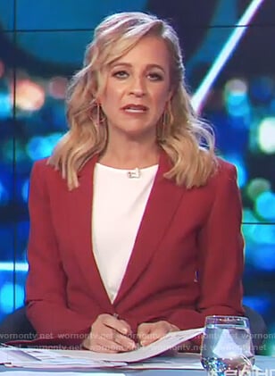 Carrie’s red bell sleeve blazer on The Project