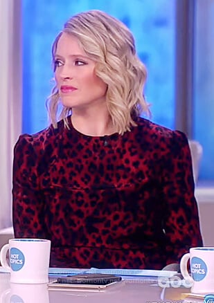 Sara’s red long sleeve leopard print dress on The View