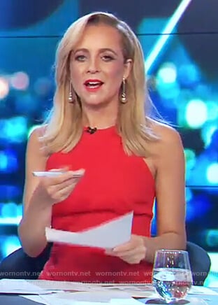 Carrie's red ruched sleeveless dress on The Project