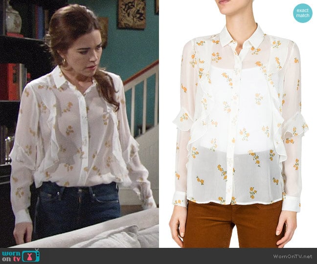 The Kooples Popcorn Floral Shirt worn by Victoria Newman (Amelia Heinle) on The Young and the Restless