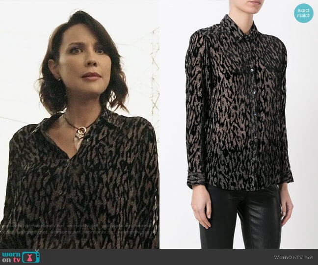 The Kooples Sheer Animal Print Blouse worn by Deann Anderson (Lexa Doig) on The Arrangement