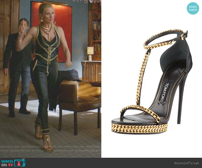 Curb-Chain Platform Sandal by Tom Ford worn by Alexis Carrington (Elaine Hendrix) on Dynasty