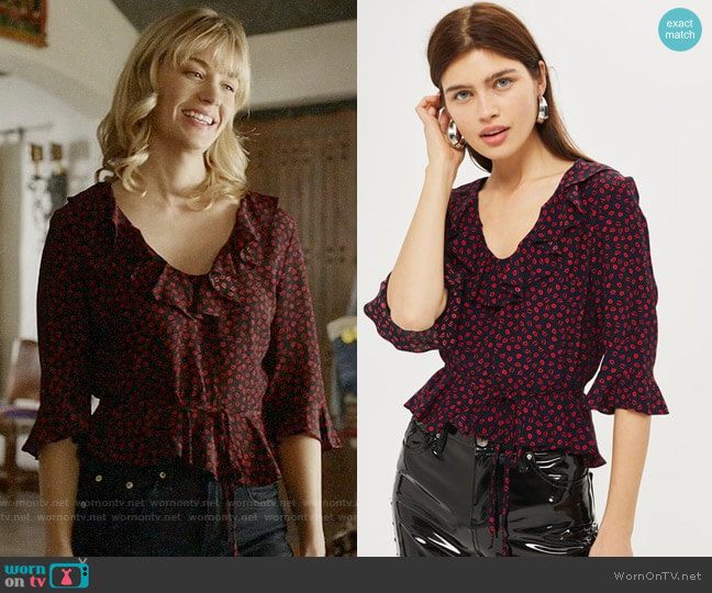 Topshop Lips Print Frill Blouse worn by Melissa Shart (January Jones) on Last Man On Earth