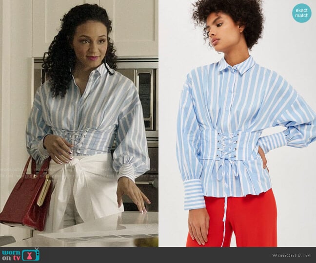 Topshop Wide Stripe Corset Shirt worn by Shaun (Carra Patterson) on The Arrangement