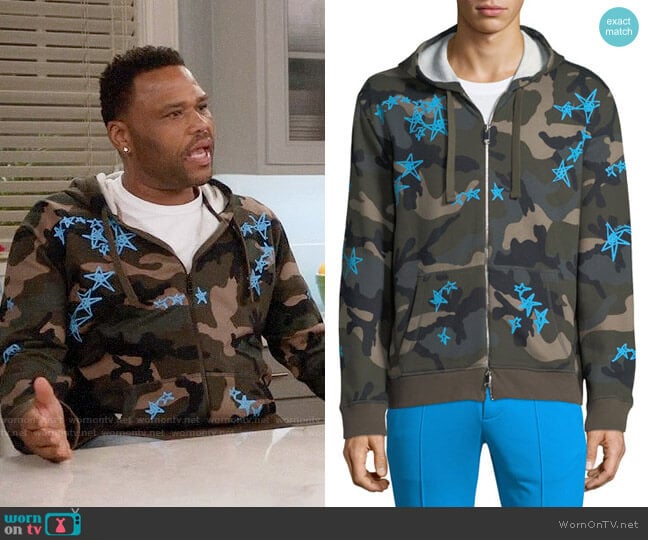 Valentino Camouflage-Print Zip-Front Hoodie worn by Andre Johnson (Anthony Anderson) on Black-ish