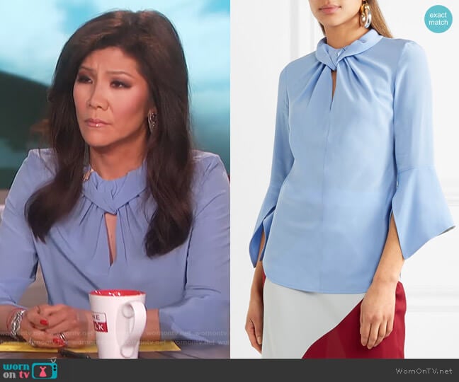 Flare Sleeve Knot Blouse by Victoria Beckham worn by Julie Chen on The Talk