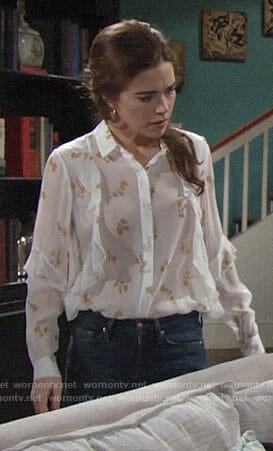 Victoria’s white and yellow floral blouse on The Young and the Restless