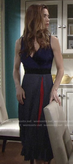 Victoria’s blue pleated dress with red detail on The Young and the Restless