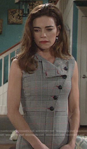 Victoria’s plaid buttoned front dress on The Young and the Restless