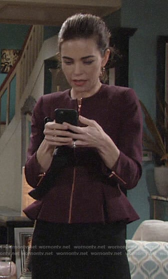 Victoria’s purple peplum jacket on The Young and the Restless