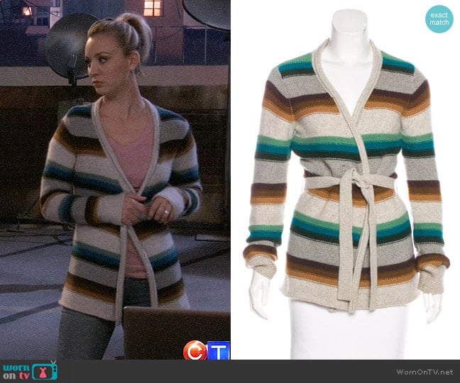 Vince Striped Cashmere Cardigan worn by Penny Hofstadter (Kaley Cuoco) on The Big Bang Theory