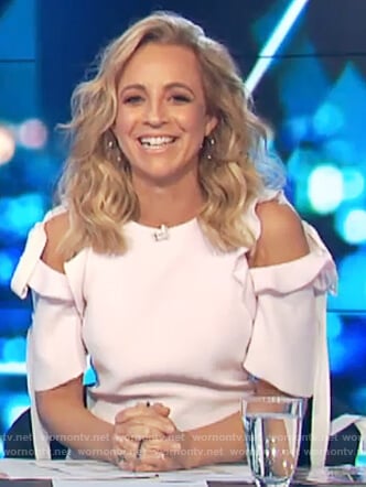 Carrie’s white cold shoulder top on The Project