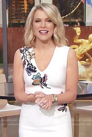 Megyn’s white sleeveless embroidered dress on Megyn Kelly Today