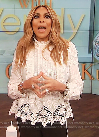 Wendy's white lace peplum top on The Wendy Williams Show