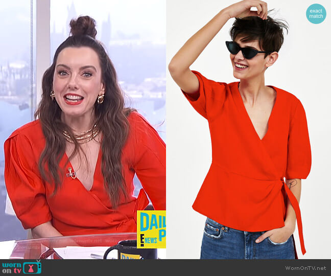 Linen Crossover Top by Zara worn by Melanie Bromley  on E! News