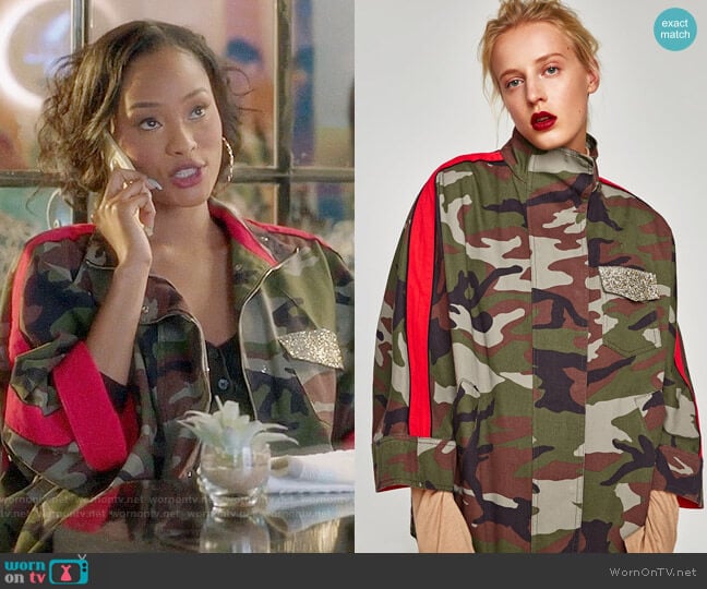 Zara Overshirt with Contrasting Bands worn by Tangey Turner (Pepi Sonuga) on Famous in Love