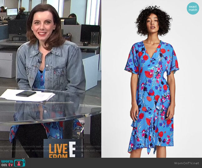 Printed Dress with Frills by Zara worn by Melanie Bromley on E! News