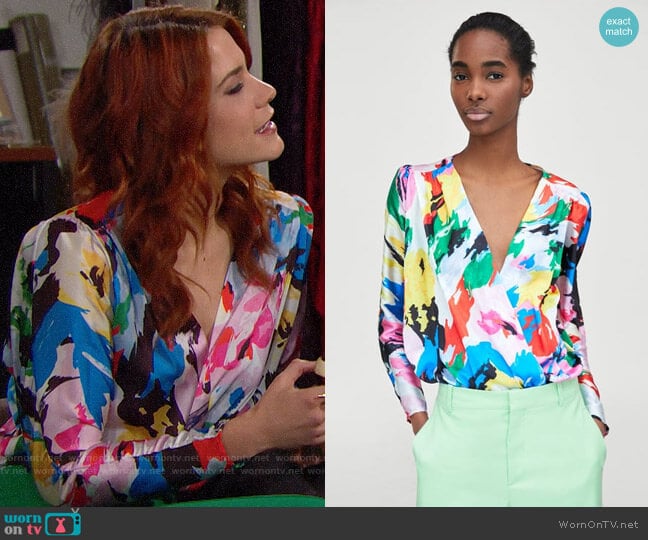 Zara Floral Print Bodysuit worn by Sally Spectra (Courtney Hope) on The Bold and the Beautiful