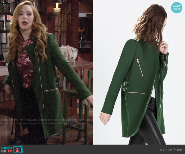 Zara Zip Buckle Coat worn by Mariah Copeland (Camryn Grimes) on The Young and the Restless