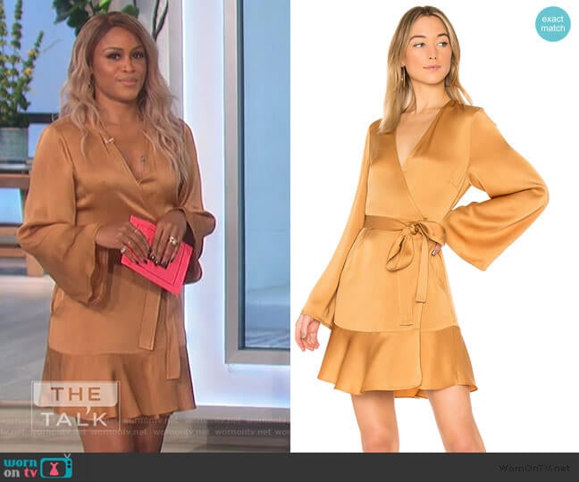 Whitney Long-Sleeve Satin Wrap Dress by ALC worn by Eve on The Talk