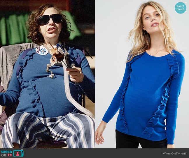 ASOS Maternity Sweater with Raglan and Ruffle Detail worn by Carol Pilbasian (Kristen Schaal) on Last Man On Earth