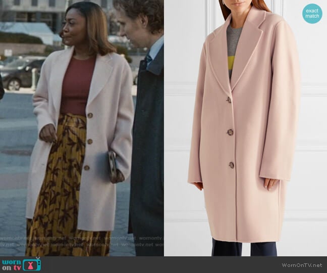 Landi oversized wool and cashmere-blend coat by Acne Studios worn by Daisy Grant (Patina Miller) on Madam Secretary