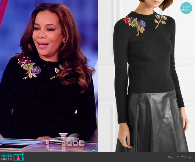 Embellished embroidered wool sweater by Alexander McQueen worn by Sunny Hostin on The View