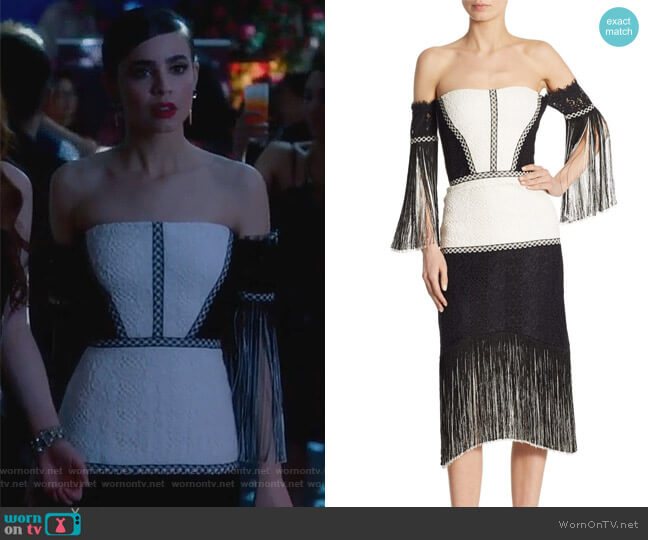 Antoinette Off-The-Shoulder Dress by Alexis worn by Sloane Silver (Sofia Carson) on Famous in Love