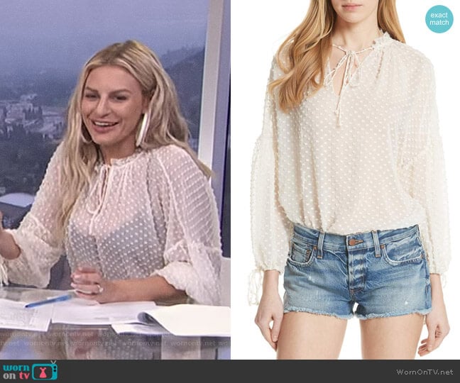 Julius Swiss Dot Silk Blend Blouson Top by Alice + Olivia worn by Morgan Stewart on E! News