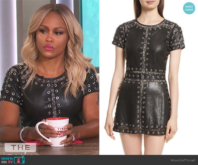 Tahlia Embellished Leather Panel A-Line Dress by Alice + Olivia worn by Eve on The Talk