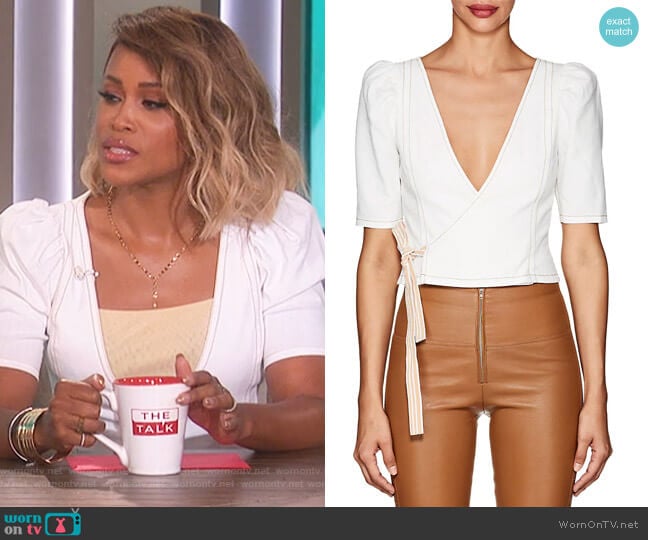 Slub-Weave Cotton-Blend Crop Top by Area worn by Eve on The Talk