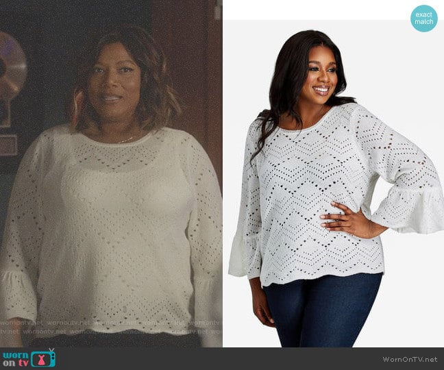 Bell Sleeve Zig-zag Cutout Sweater by Ashley Stewart worn by Carlotta Brown (Queen Latifah) on Star