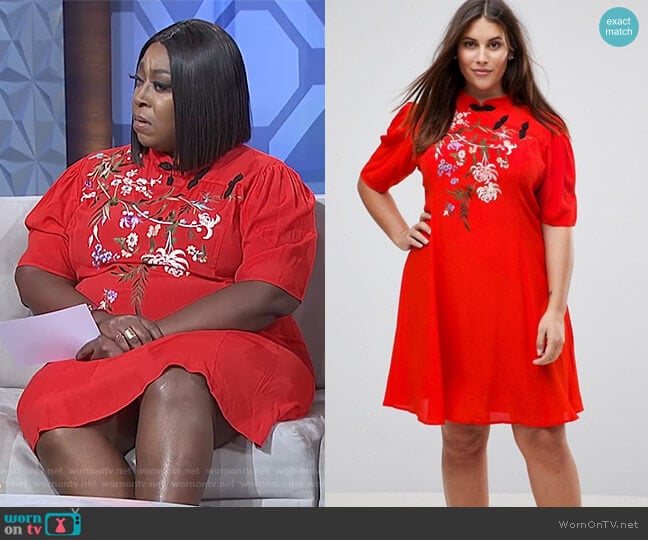 Curve Chinoiserie Embroidered Mini Dress by Asos worn by Loni Love on The Real