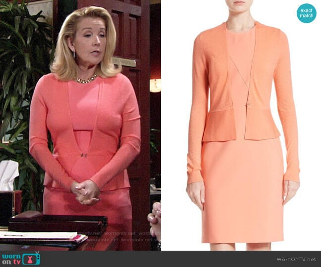 BOSS Demisana Dress and Feline Cardigan worn by Nikki Reed Newman (Melody Thomas-Scott) on The Young and the Restless