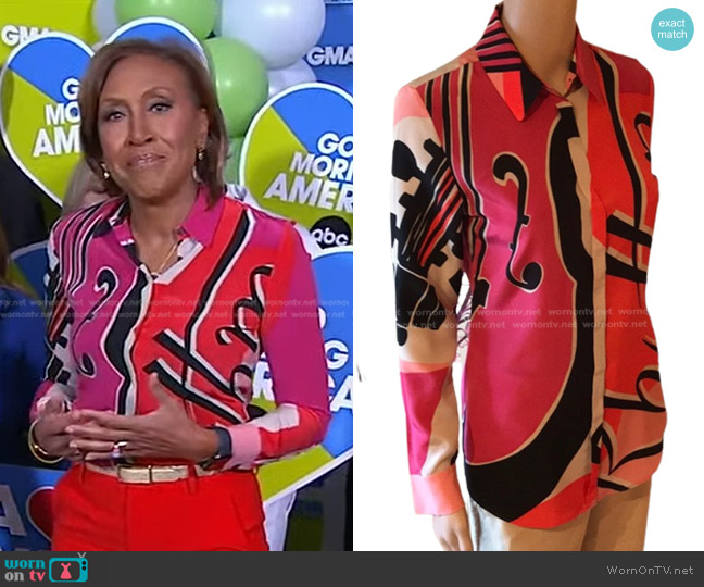 Burberry Print Silk Blouse worn by Robin Roberts on Good Morning America