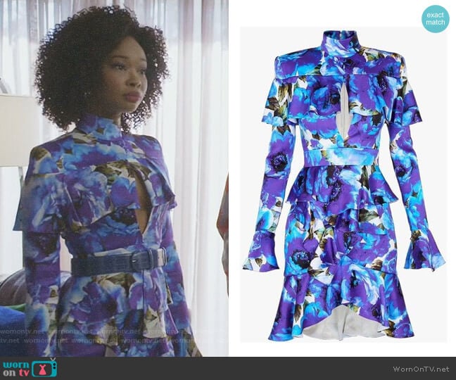 Ruffled Floral Print Dress by Balmain worn by Monica Colby (Wakeema Hollis) on Dynasty