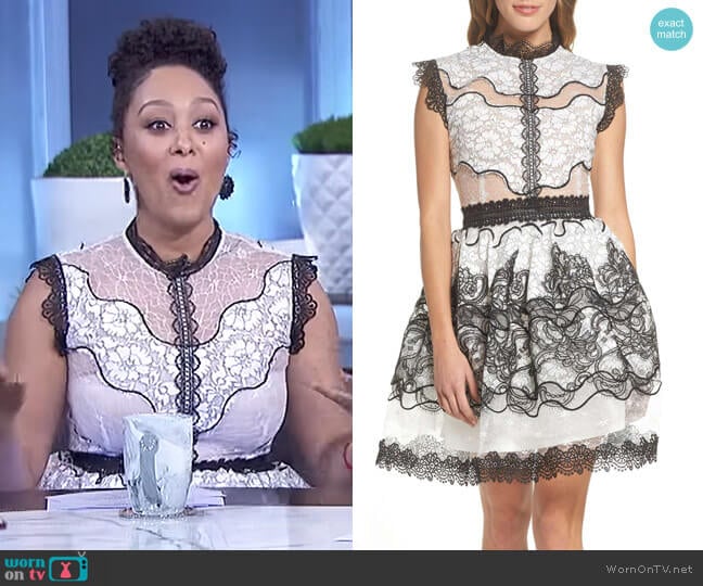 WornOnTV: Tamera’s black and white floral lace dress on The Real ...