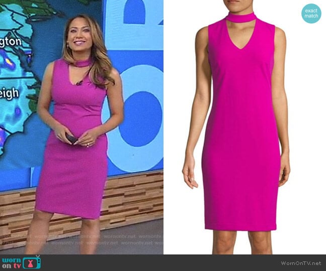 Sleeveless Choker Dress by Calvin Klein worn by Ginger Zee on Good Morning America