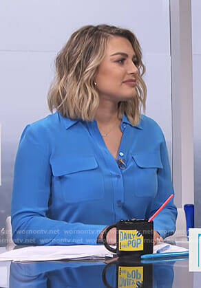 Carissa’s blue button down shirt on E! News Daily Pop