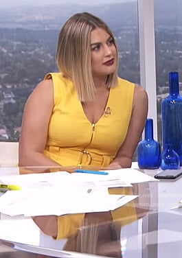 Carissa’s yellow belted zip front dress on E! News Daily Pop