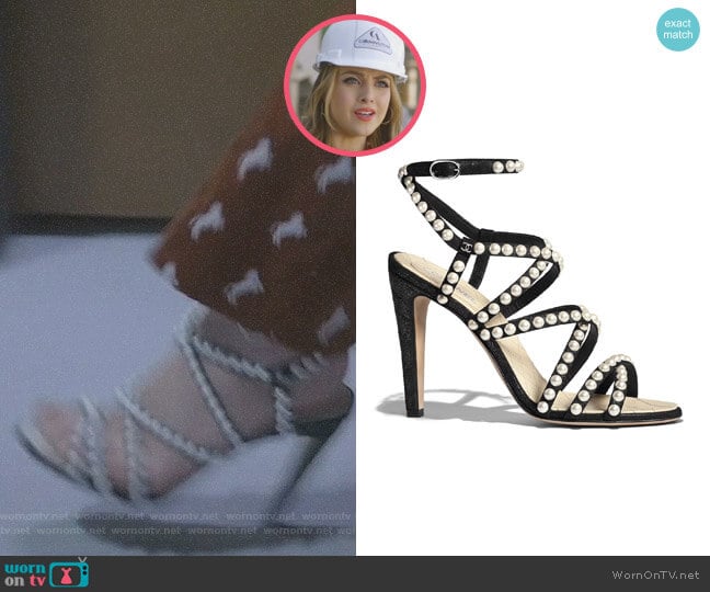 Crackled lambskin Sandals by Chanel worn by Fallon Carrington (Elizabeth Gillies) on Dynasty