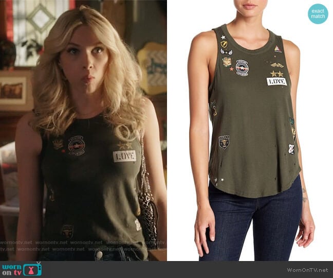 Major Love Patch Distressed Tank by Chaser worn by Billy London (Claudia Lee) on Famous in Love