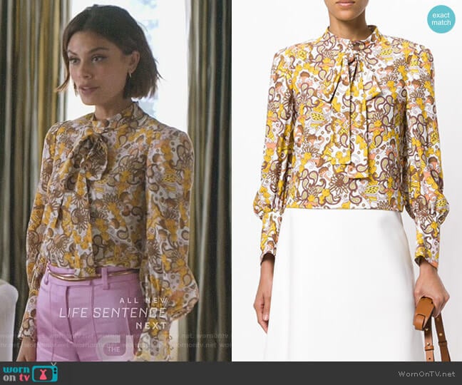 Floral Tie Neck Blouse by Chloe worn by Cristal Flores (Nathalie Kelley) on Dynasty