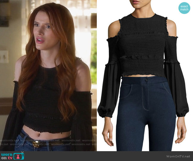 Pascal Smocked Silk Top by Cinq a Sept worn by Paige Townsen (Bella Thorne) on Famous in Love