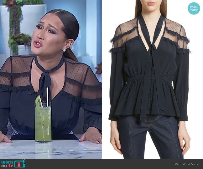 Peyton Tie Neck Blouse by Cinq a Sept worn by Adrienne Houghton on The Real